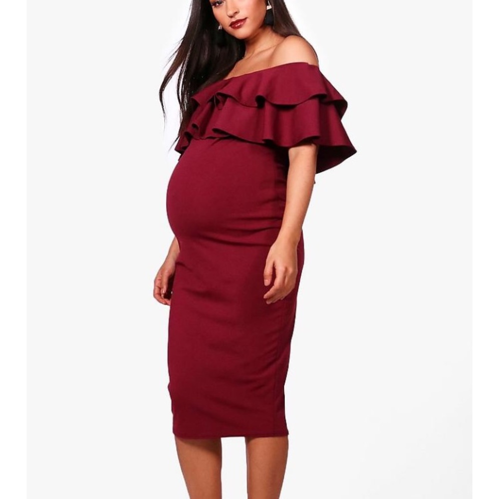Boohoo off shoulder maternity dress